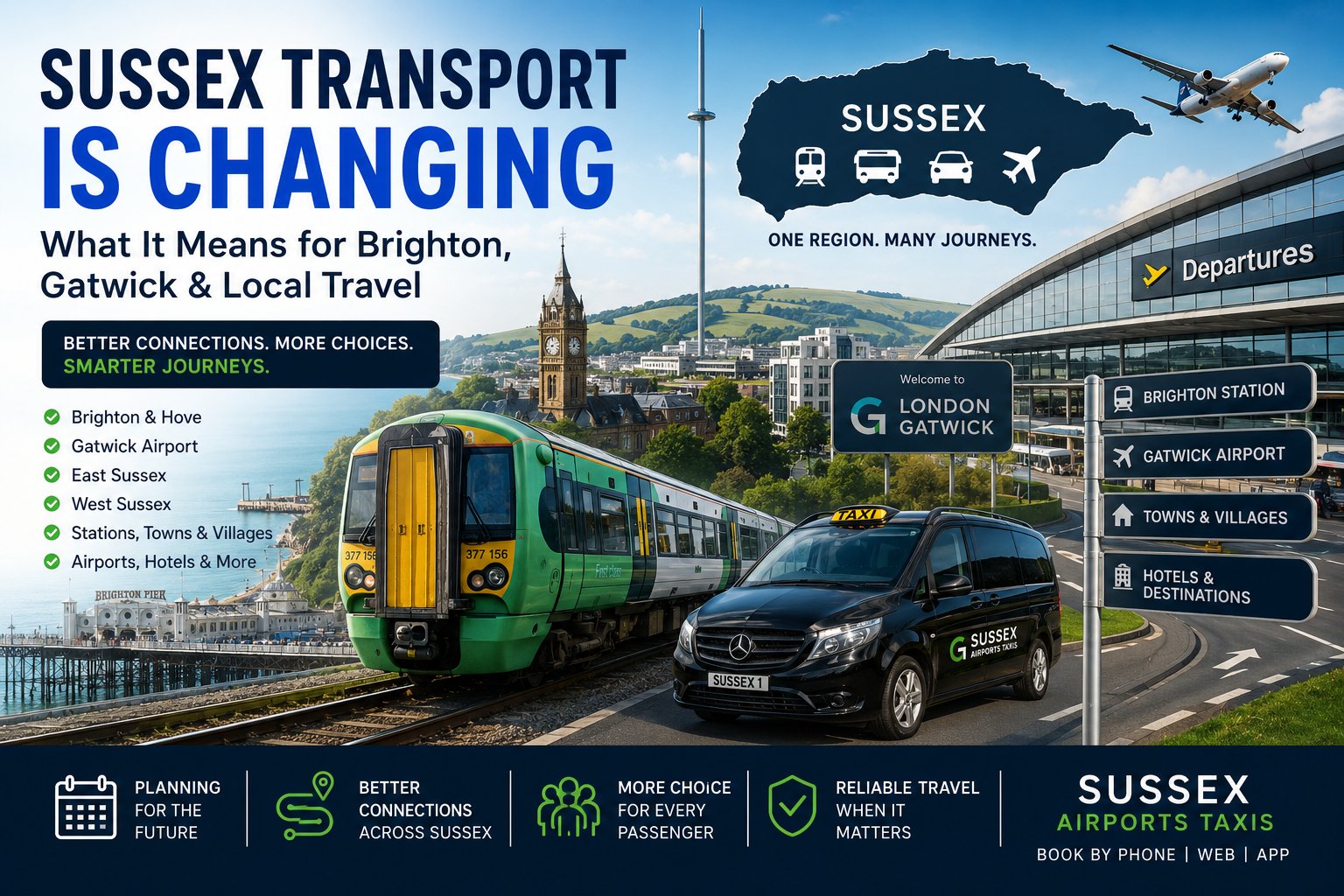 Sussex transport is changing travel guide for Brighton, Gatwick Airport, East Sussex, West Sussex and local taxi connections
