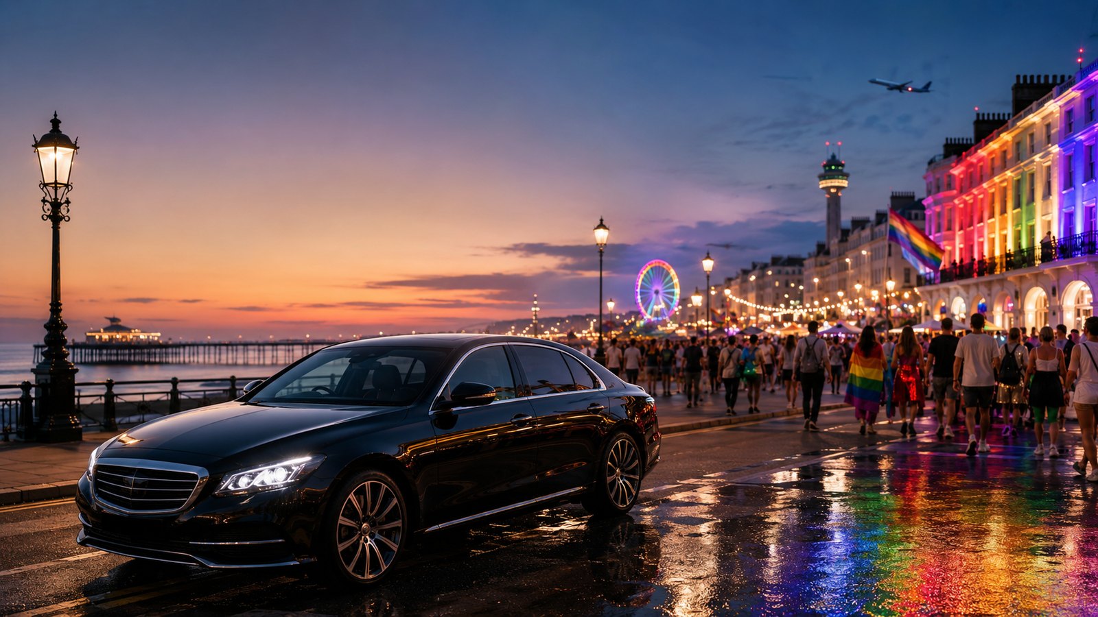 Brighton Pride 2026 travel guide with taxi, airport transfer, Brighton seafront and late-night travel