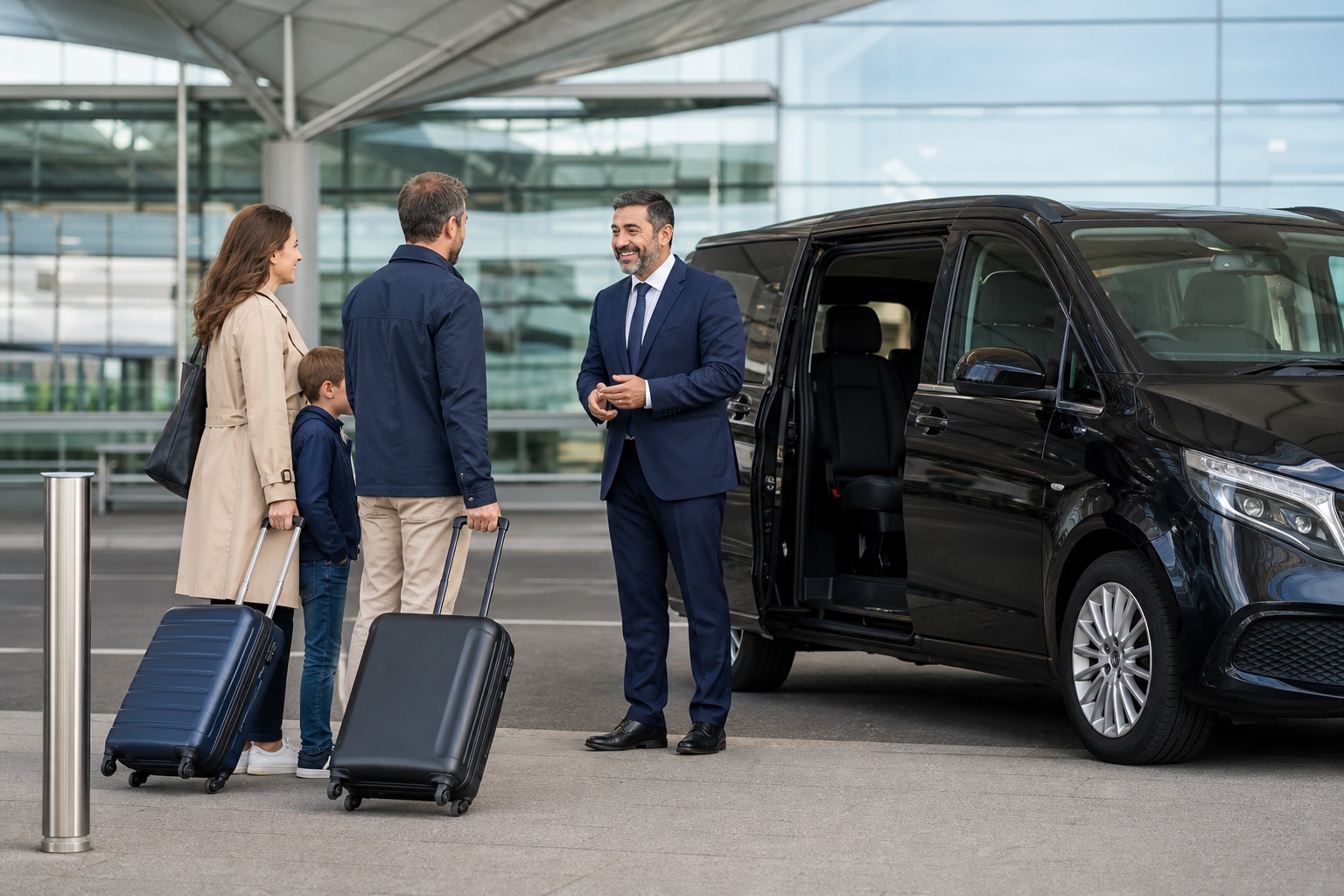 Family airport arrival transfer and luggage assistance