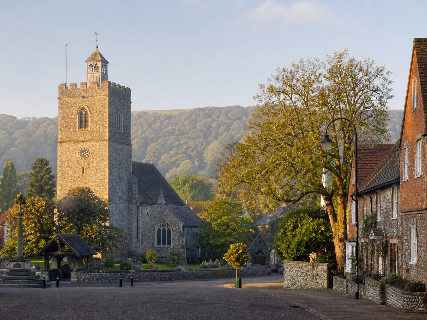 Historic Storrington church and village with the South Downs